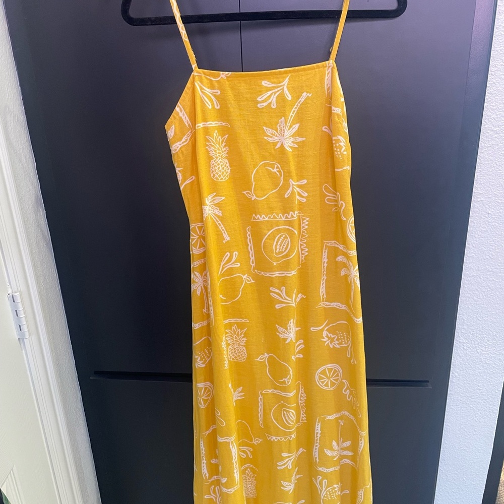 Japna Yellow Maxi Dress with White Tropical Print